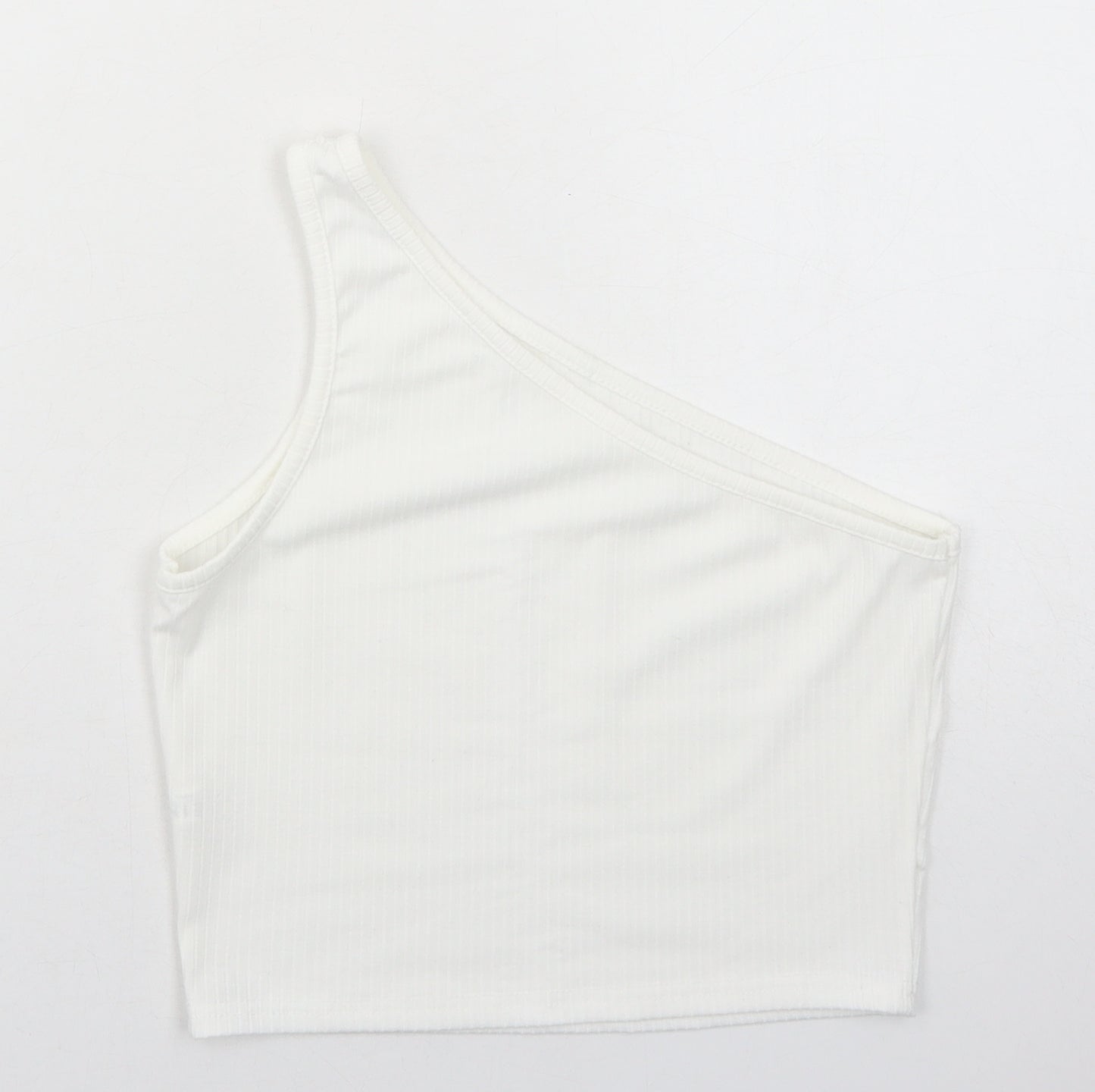 SheIn Womens White Cotton Cropped Tank Size S One Shoulder