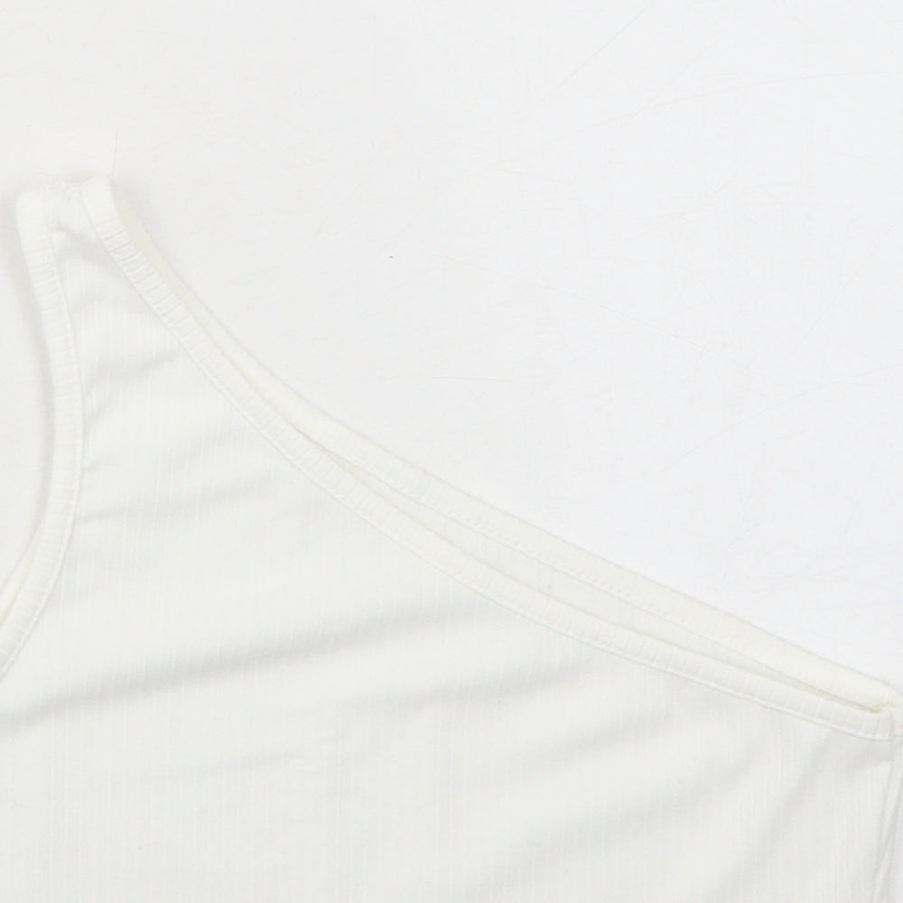 SheIn Womens White Cotton Cropped Tank Size S One Shoulder