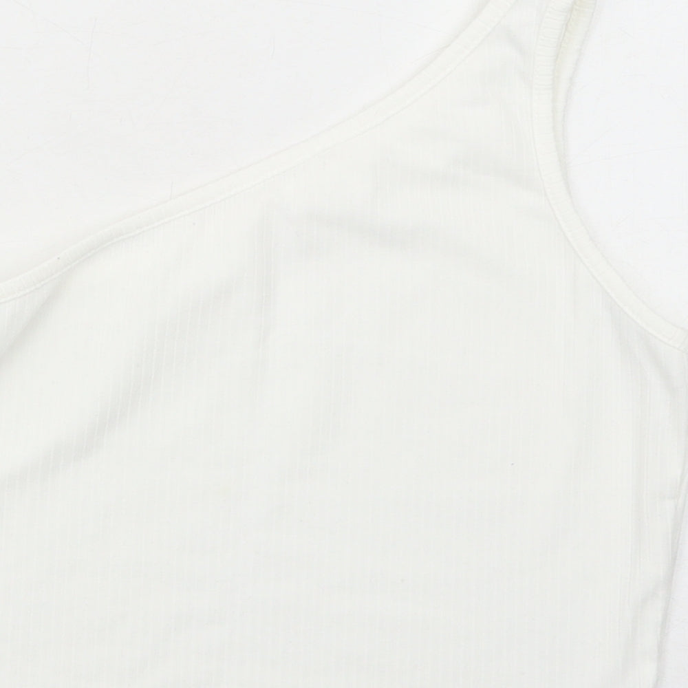 SheIn Womens White Cotton Cropped Tank Size S One Shoulder