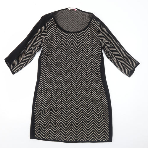 Gharani Strok Womens Black Geometric Cotton A-Line Size L Round Neck Pullover