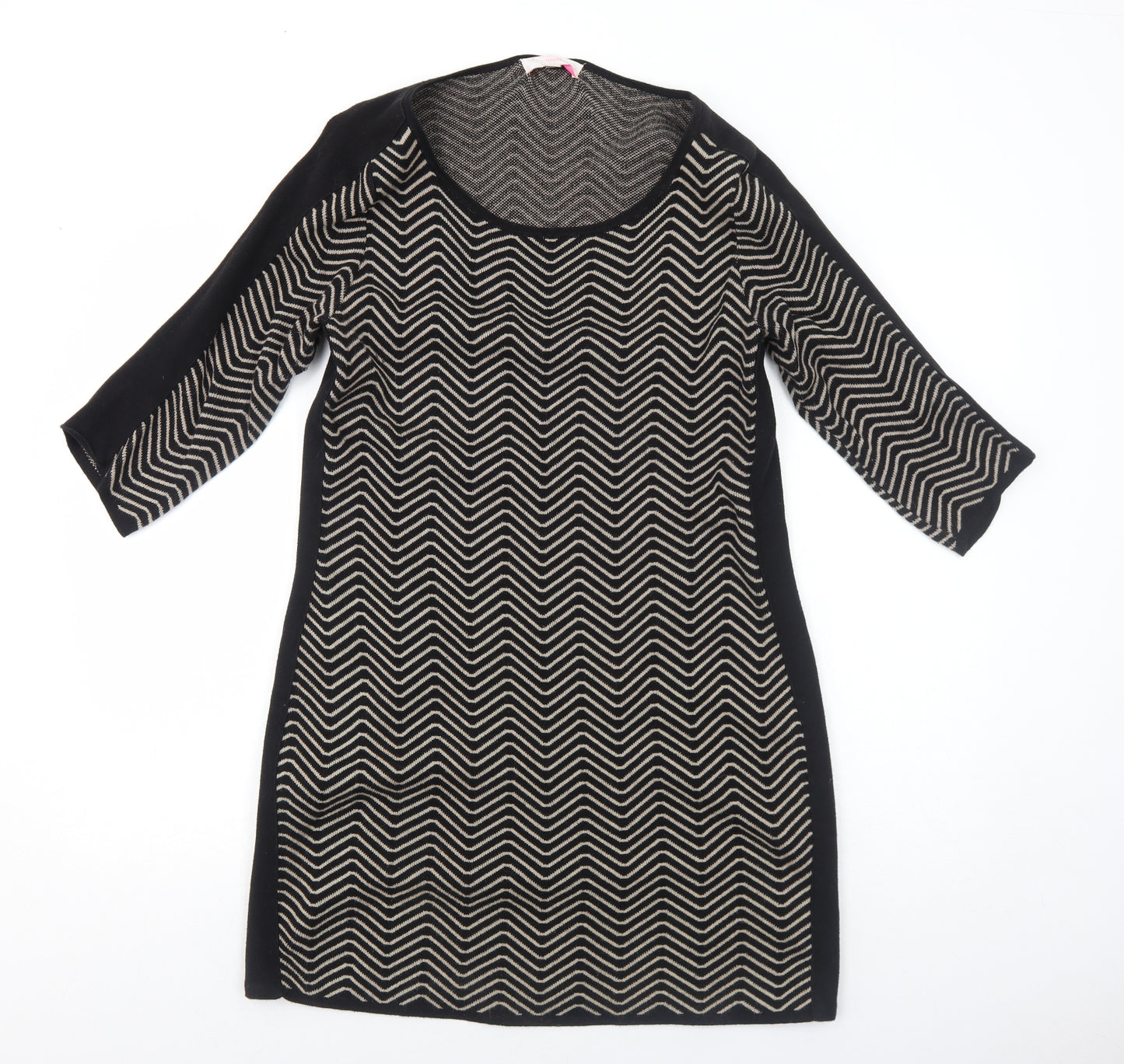 Gharani Strok Womens Black Geometric Cotton A-Line Size L Round Neck Pullover