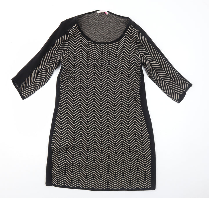 Gharani Strok Womens Black Geometric Cotton A-Line Size L Round Neck Pullover
