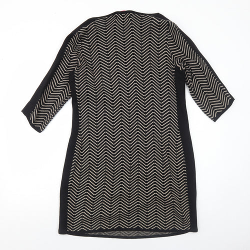 Gharani Strok Womens Black Geometric Cotton A-Line Size L Round Neck Pullover