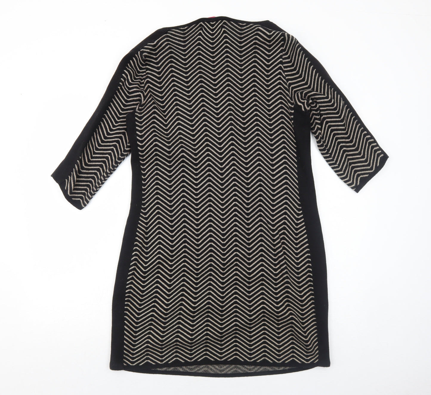 Gharani Strok Womens Black Geometric Cotton A-Line Size L Round Neck Pullover