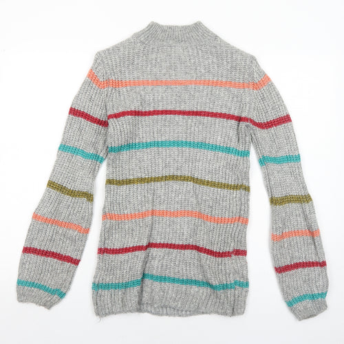 Papaya Womens Grey High Neck Striped Acrylic Pullover Jumper Size XS