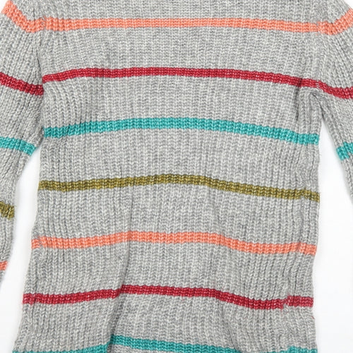 Papaya Womens Grey High Neck Striped Acrylic Pullover Jumper Size XS