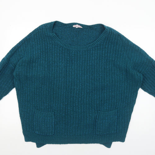 Be Beau Womens Blue Scoop Neck Acrylic Pullover Jumper Size S