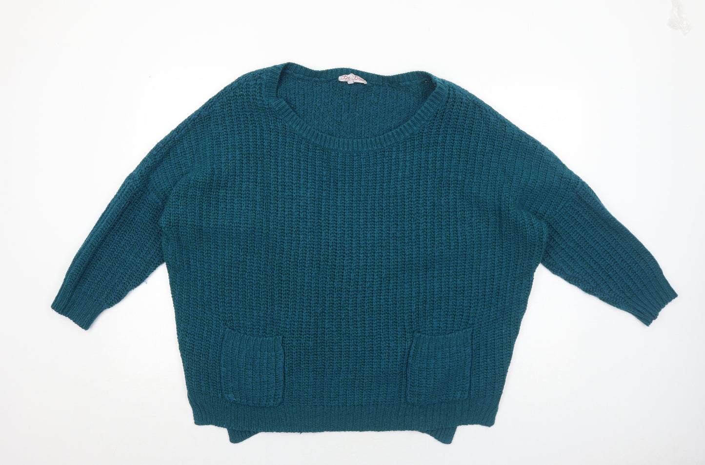 Be Beau Womens Blue Scoop Neck Acrylic Pullover Jumper Size S