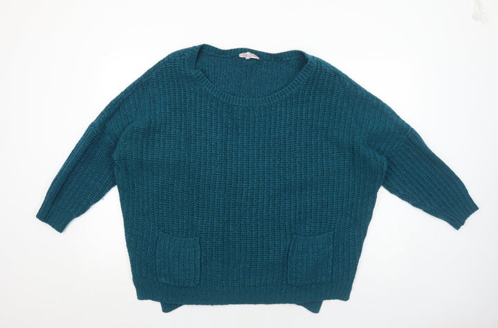 Be Beau Womens Blue Scoop Neck Acrylic Pullover Jumper Size S