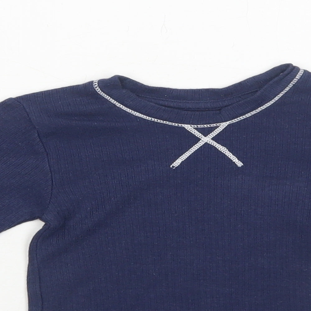 Matalan Girls Blue Cotton Basic T-Shirt Size 2-3 Years Roll Neck Pullover
