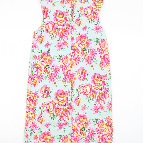 New Look Womens Blue Floral Patent Leather A-Line Size 6 Round Neck Button
