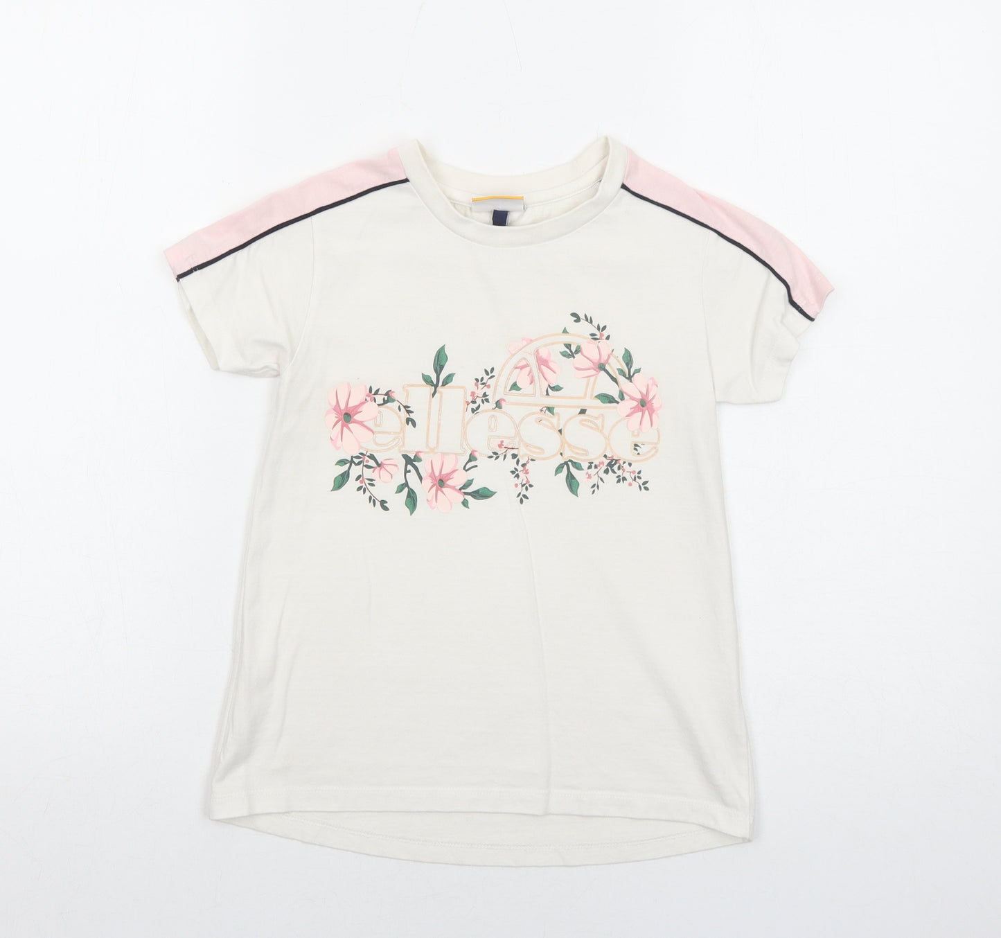 ellesse Girls White Cotton Basic T-Shirt Size 6-7 Years Round Neck Pullover