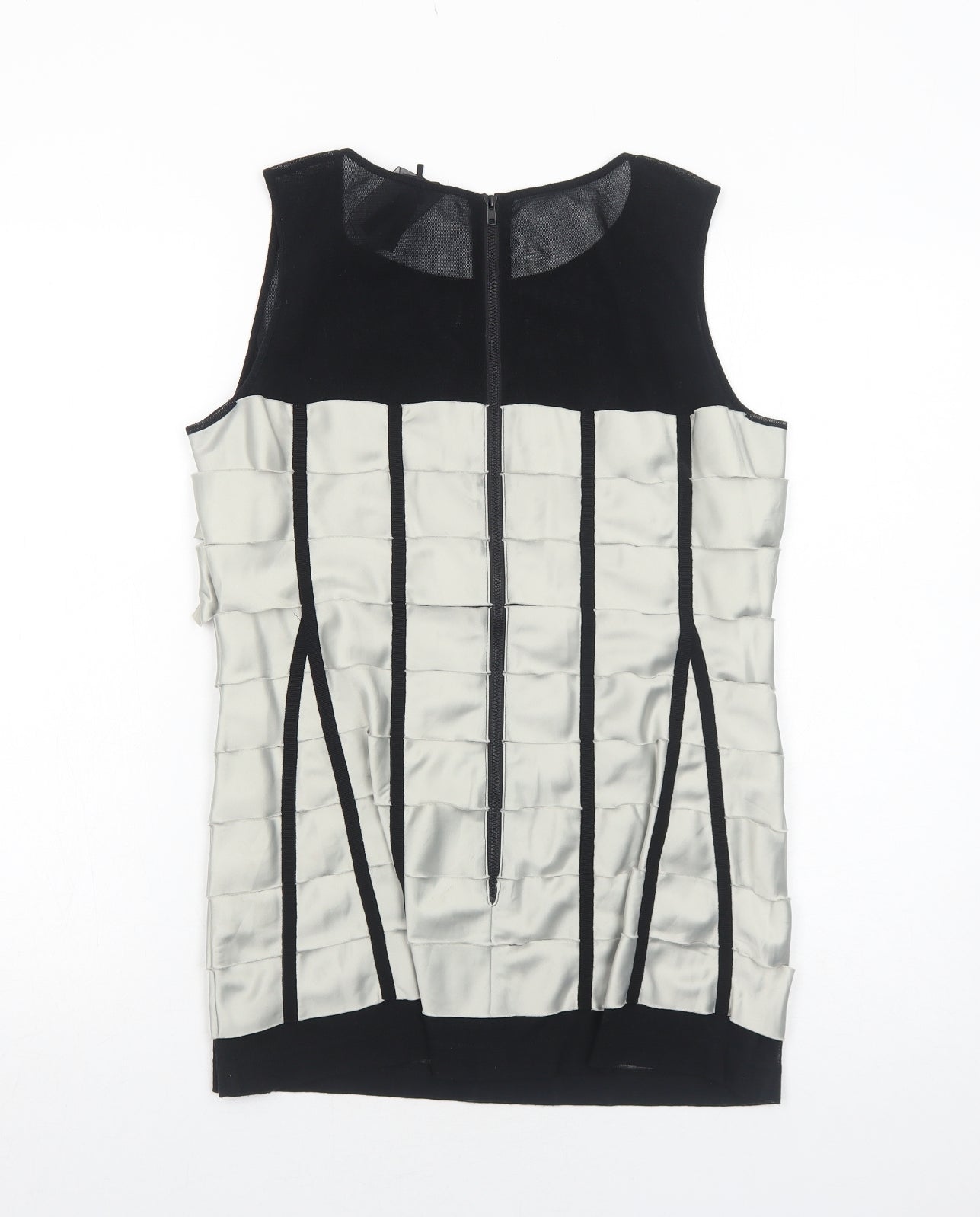 NEXT Womens Black Colourblock Cotton Basic Blouse Size 14 Round Neck