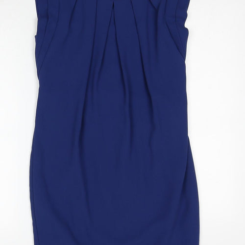 Warehouse Womens Blue Polyester A-Line Size 8 Round Neck Zip