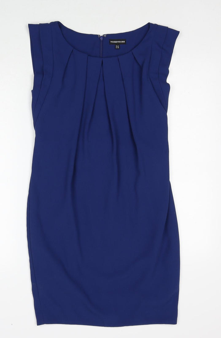 Warehouse Womens Blue Polyester A-Line Size 8 Round Neck Zip