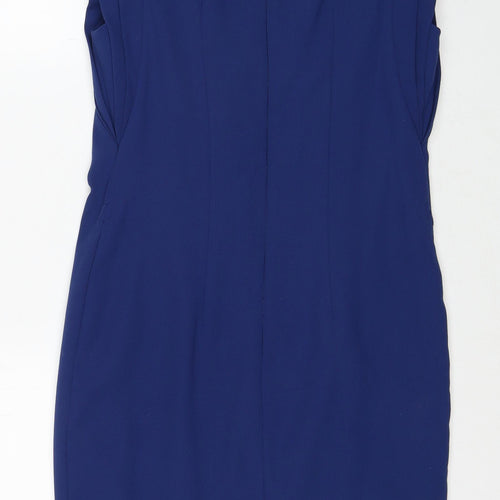 Warehouse Womens Blue Polyester A-Line Size 8 Round Neck Zip