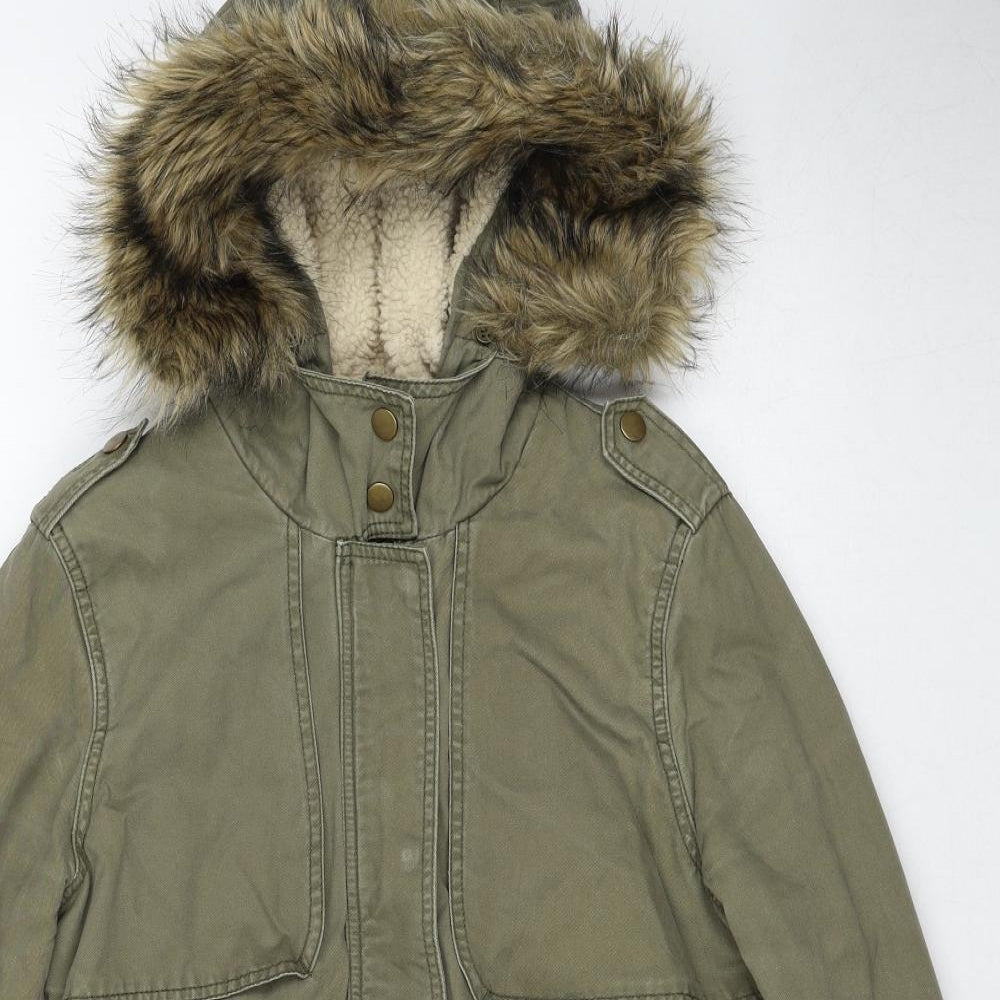 New Look Womens Green Parka Coat Size 10 Zip