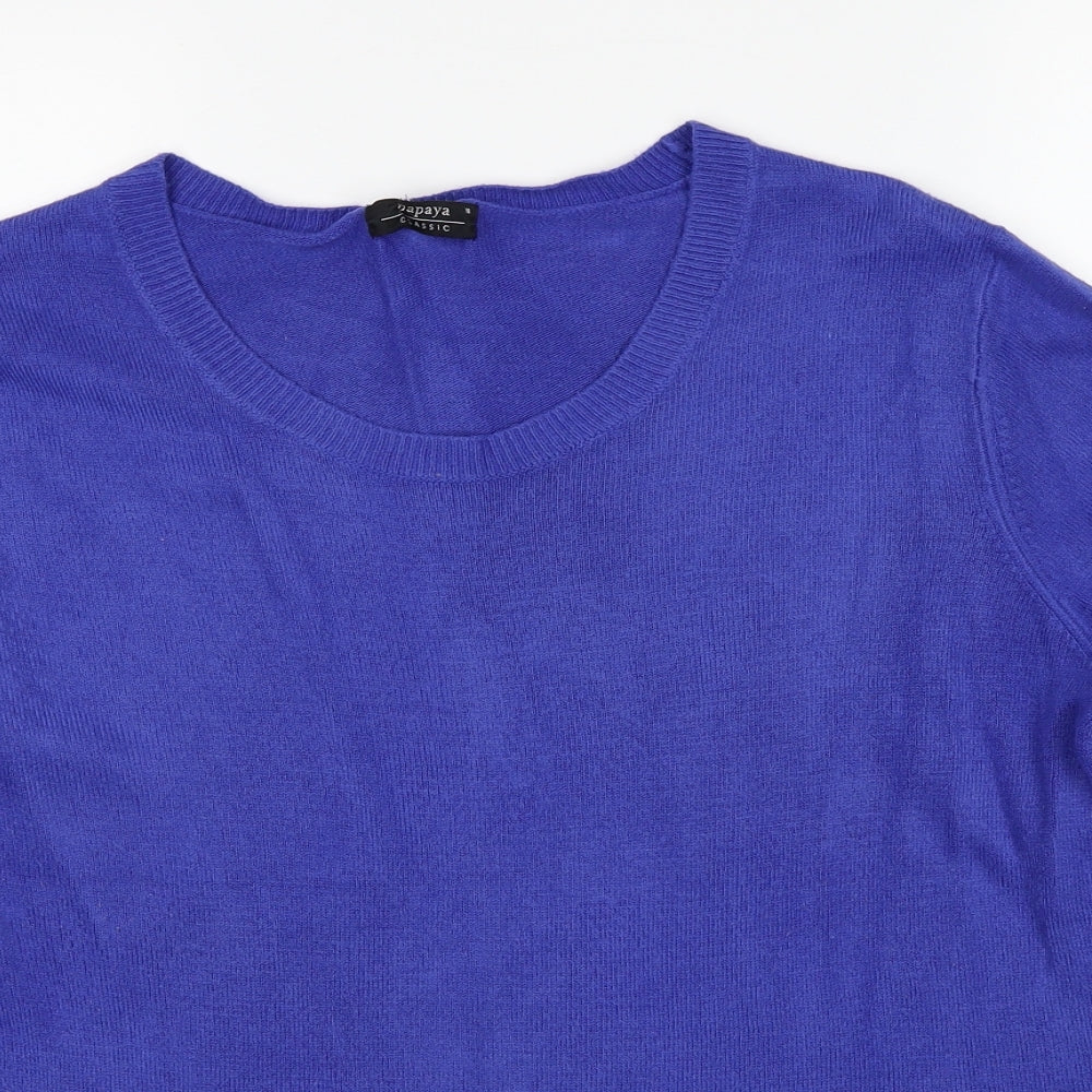 Papaya Womens Blue Scoop Neck Acrylic Pullover Jumper Size 14