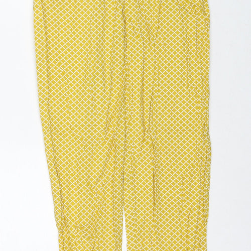 Marks and Spencer Womens Yellow Geometric Viscose Trousers Size 8 Regular Zip