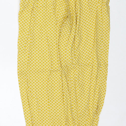 Marks and Spencer Womens Yellow Geometric Viscose Trousers Size 8 Regular Zip