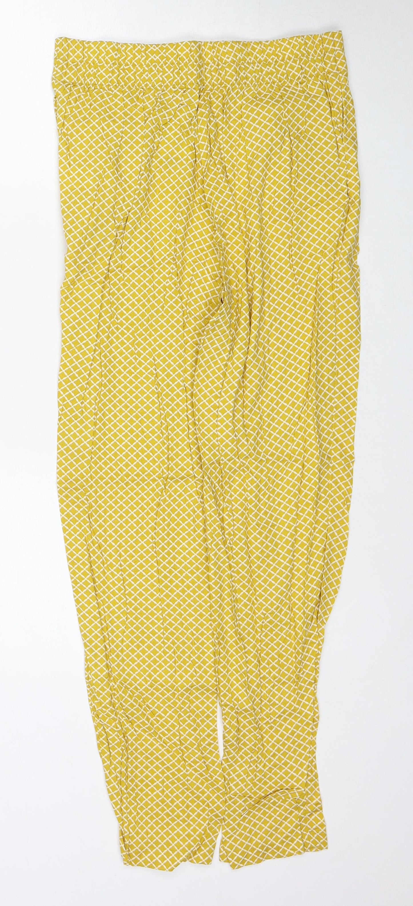 Marks and Spencer Womens Yellow Geometric Viscose Trousers Size 8 Regular Zip