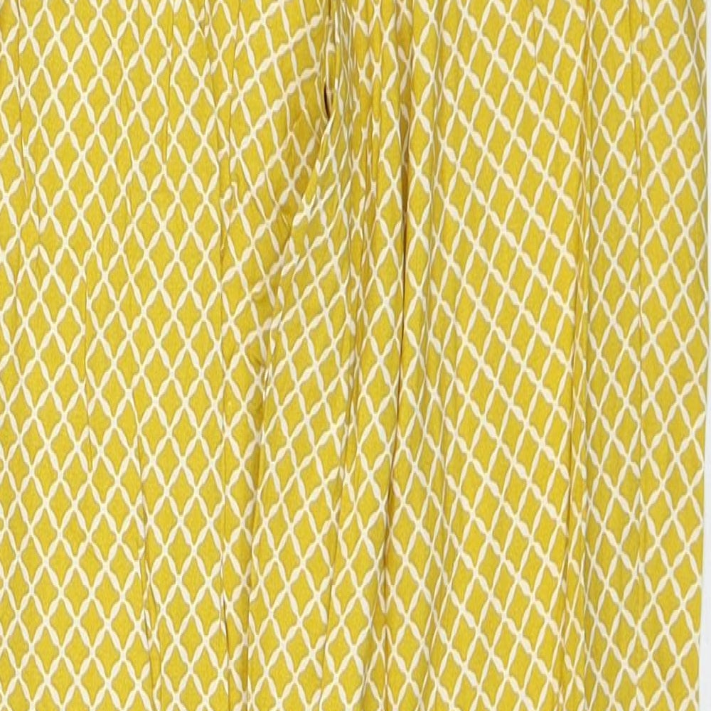 Marks and Spencer Womens Yellow Geometric Viscose Trousers Size 8 Regular Zip