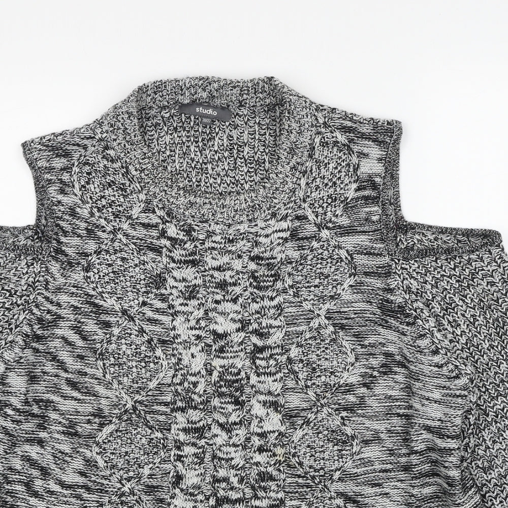 Studio Womens Grey Round Neck Acrylic Pullover Jumper Size 20 - Cold Shoulder