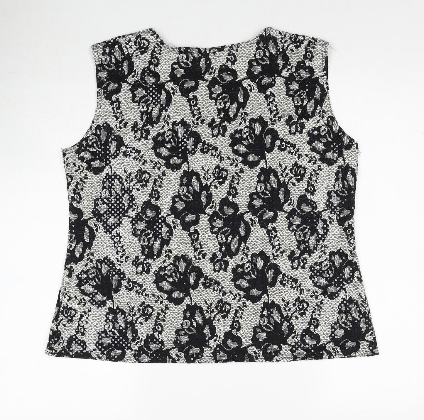 Saloos Womens Black Floral Polyester Basic Blouse Size L Scoop Neck