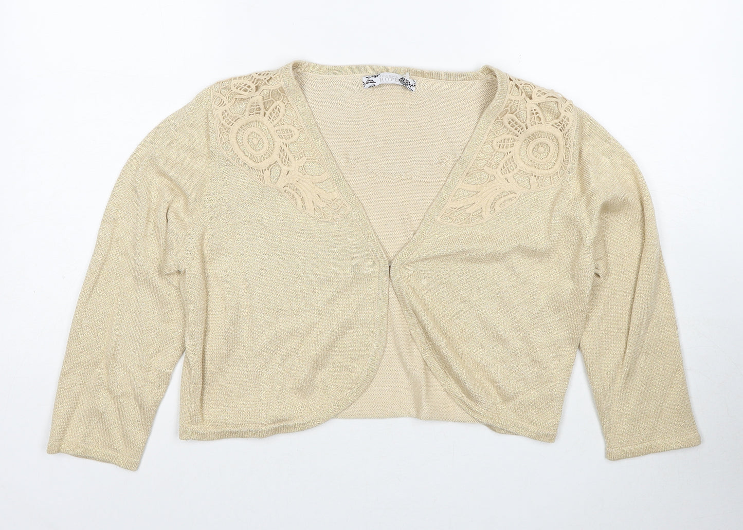 Joanna Hope Womens Beige V-Neck Cotton Shrug Jumper Size 12 - Crocheted Lace Detail