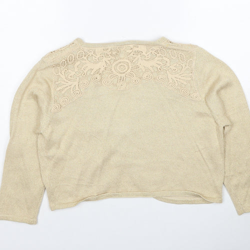 Joanna Hope Womens Beige V-Neck Cotton Shrug Jumper Size 12 - Crocheted Lace Detail