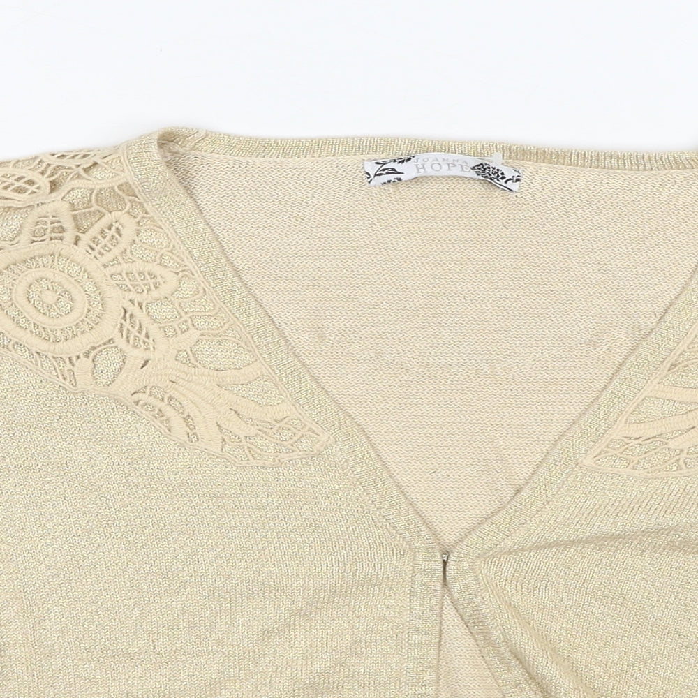 Joanna Hope Womens Beige V-Neck Cotton Shrug Jumper Size 12 - Crocheted Lace Detail
