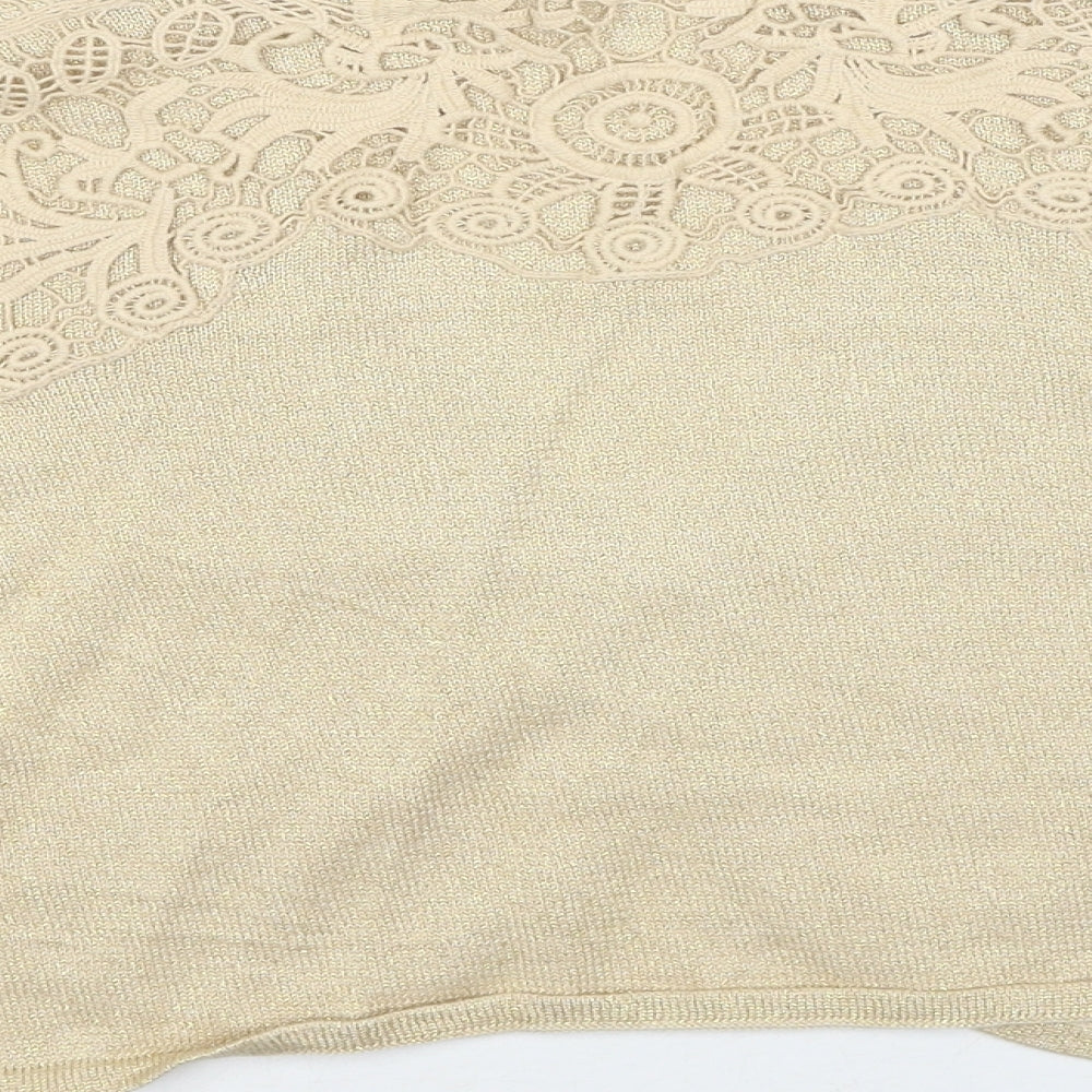 Joanna Hope Womens Beige V-Neck Cotton Shrug Jumper Size 12 - Crocheted Lace Detail