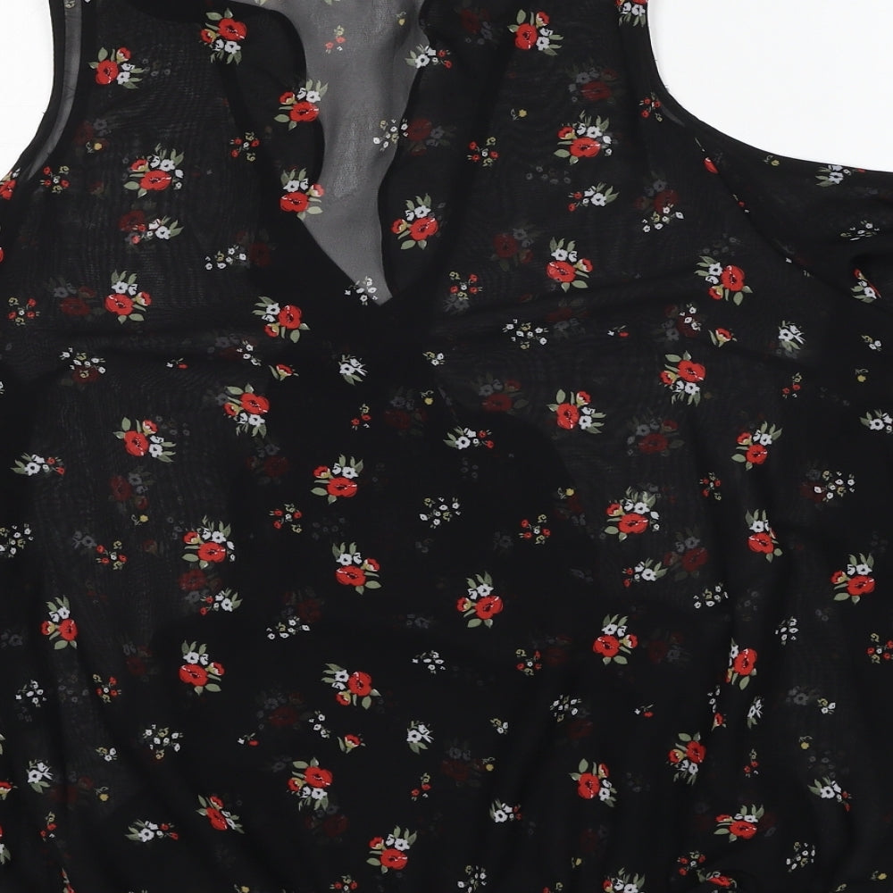 Papaya Womens Black Floral Polyester Basic Blouse Size 12 V-Neck - Cold Shoulder