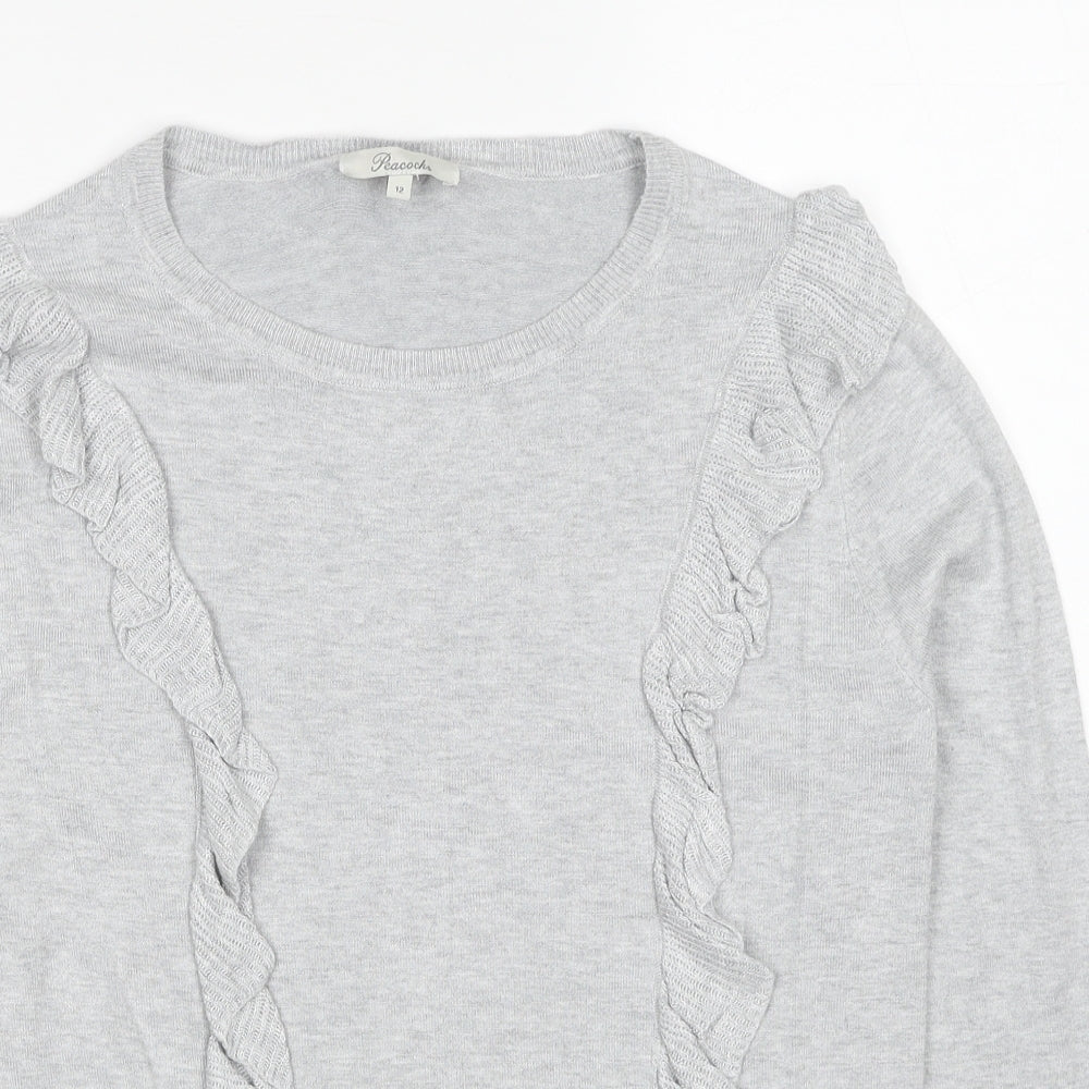 Peacocks Womens Grey Round Neck Viscose Pullover Jumper Size 12