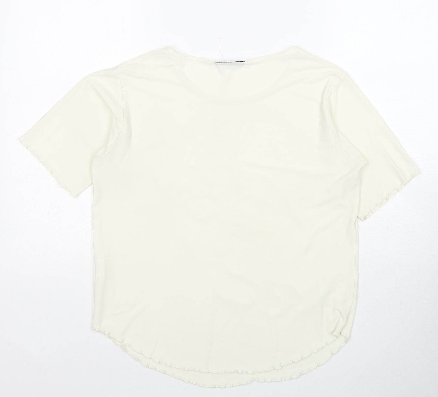 Sonic Womens Ivory Polyester Basic T-Shirt Size 16 Boat Neck - Floral Detail