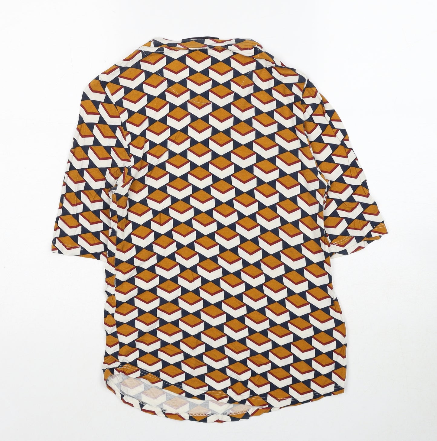 Marks and Spencer Womens Orange Geometric Viscose Basic Blouse Size 8 Round Neck