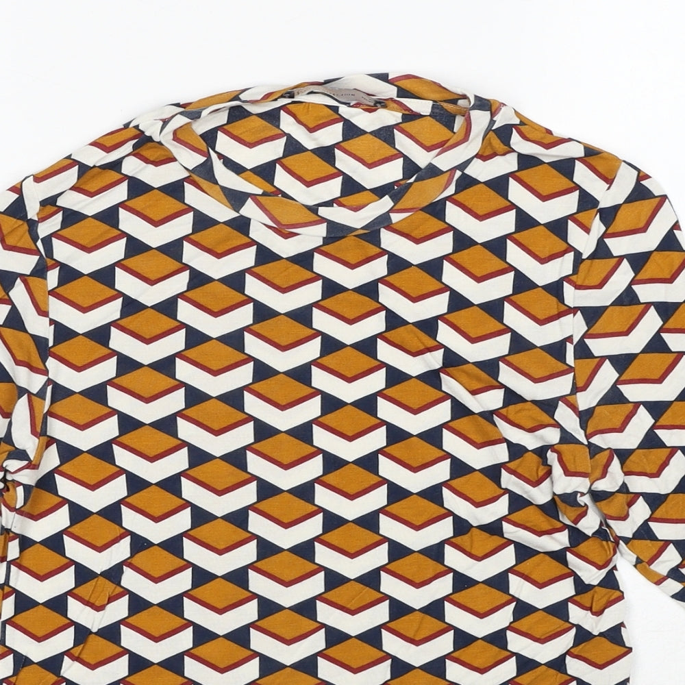 Marks and Spencer Womens Orange Geometric Viscose Basic Blouse Size 8 Round Neck