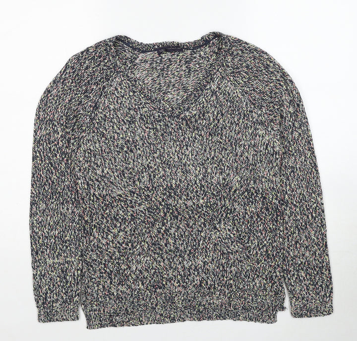 Marks and Spencer Womens Multicoloured V-Neck Acrylic Pullover Jumper Size 8