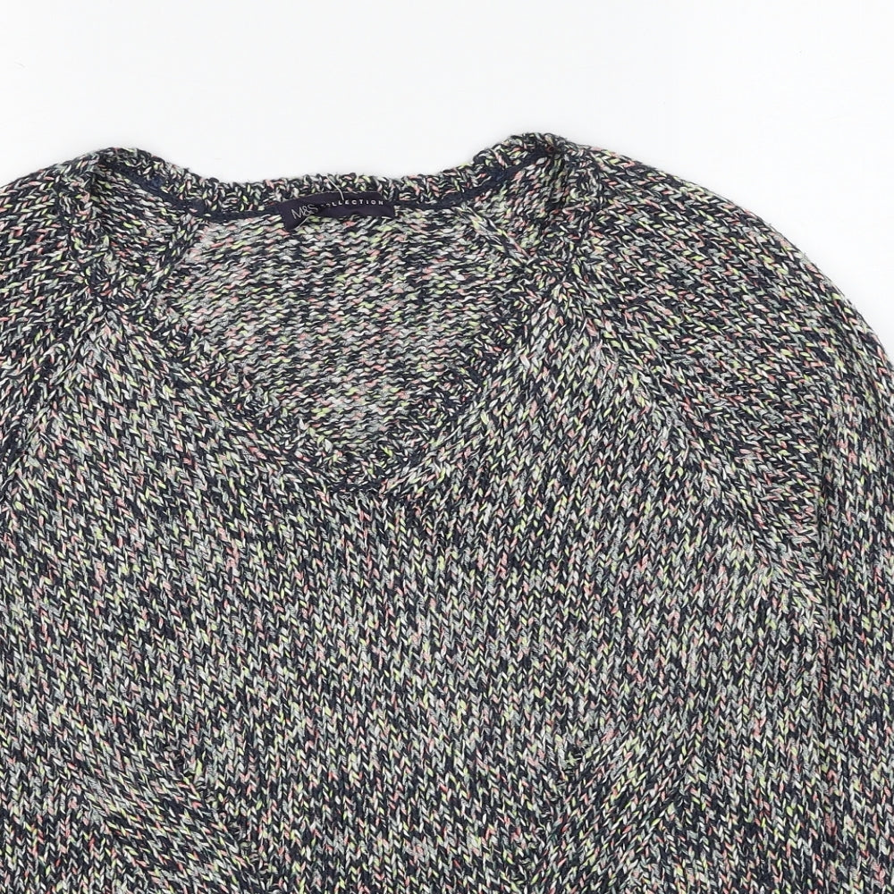 Marks and Spencer Womens Multicoloured V-Neck Acrylic Pullover Jumper Size 8