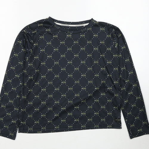 Avant Garde Boys Black Geometric Polyester Basic T-Shirt Size 14-15 Years Round Neck Pullover