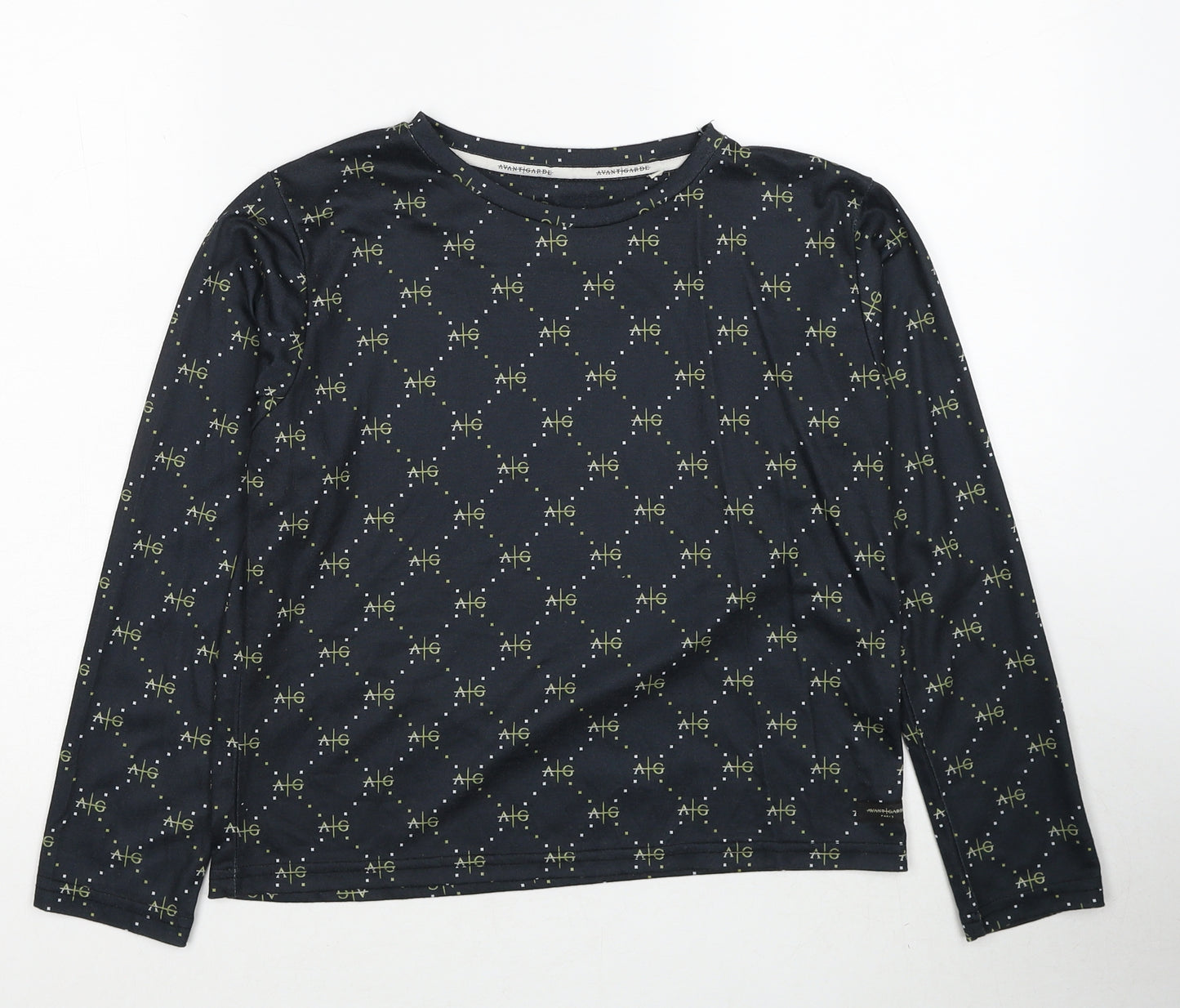 Avant Garde Boys Black Geometric Polyester Basic T-Shirt Size 14-15 Years Round Neck Pullover