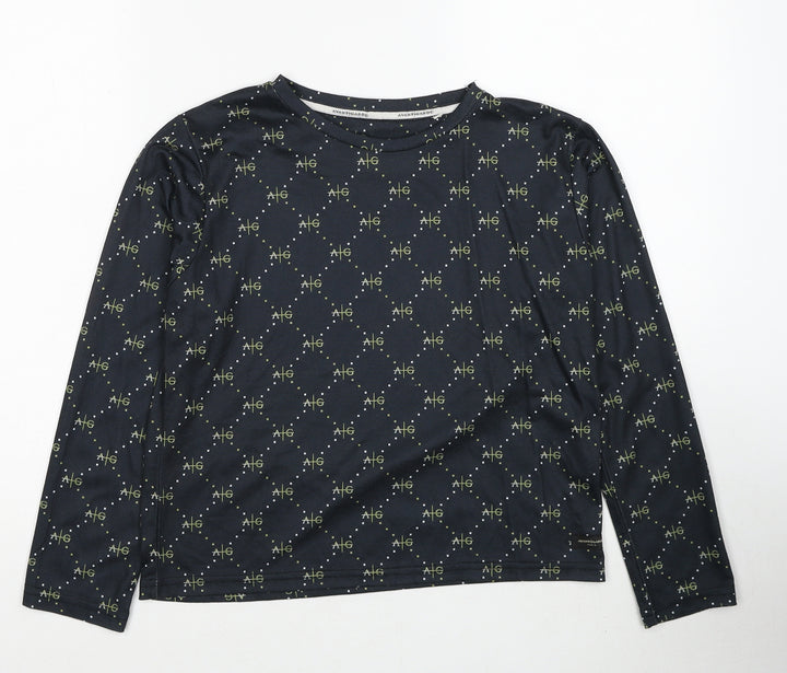 Avant Garde Boys Black Geometric Polyester Basic T-Shirt Size 14-15 Years Round Neck Pullover