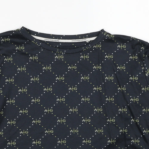 Avant Garde Boys Black Geometric Polyester Basic T-Shirt Size 14-15 Years Round Neck Pullover