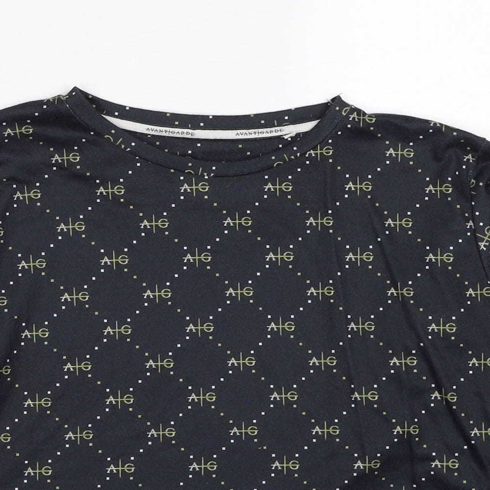 Avant Garde Boys Black Geometric Polyester Basic T-Shirt Size 14-15 Years Round Neck Pullover