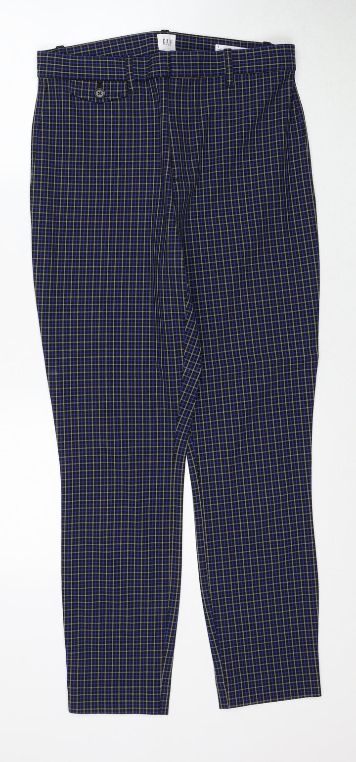 Gap Womens Blue Plaid Cotton Trousers Size 8 Slim Zip