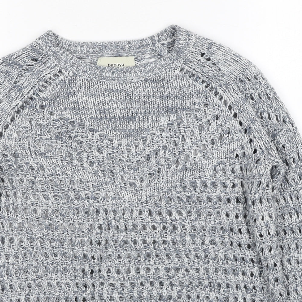 Papaya Womens Grey Round Neck Acrylic Pullover Jumper Size S