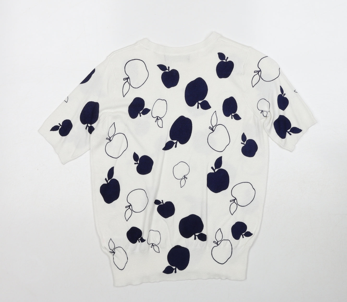 Marks and Spencer Womens White Round Neck Geometric Viscose Pullover Jumper Size 8 - Apple Print