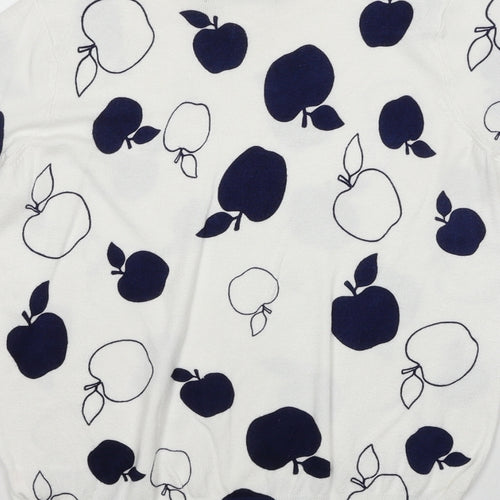 Marks and Spencer Womens White Round Neck Geometric Viscose Pullover Jumper Size 8 - Apple Print
