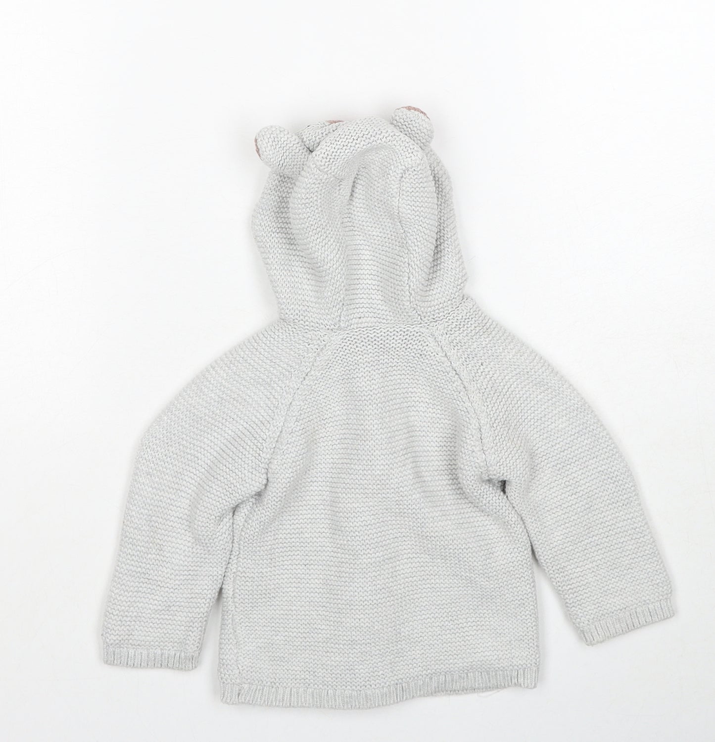Marks and Spencer Baby Grey Cotton Cardigan Jumper Size 6-9 Months Button - Bear Ears