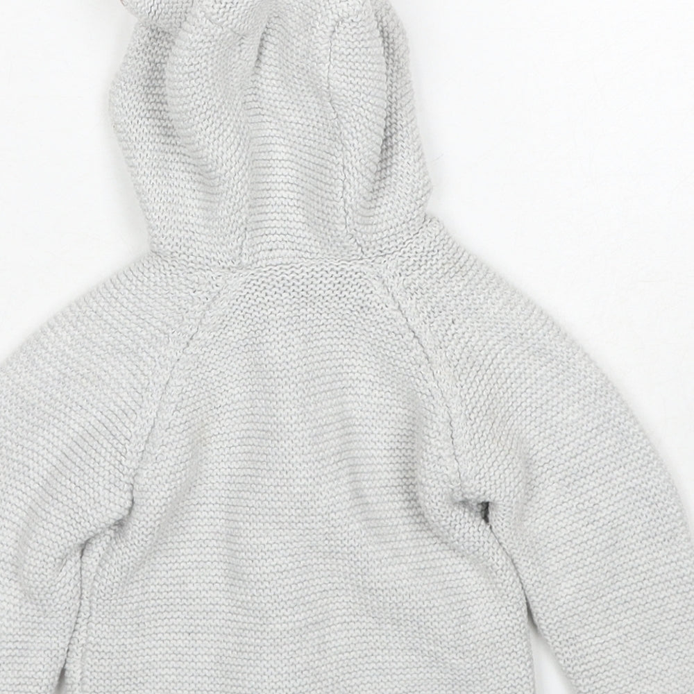 Marks and Spencer Baby Grey Cotton Cardigan Jumper Size 6-9 Months Button - Bear Ears